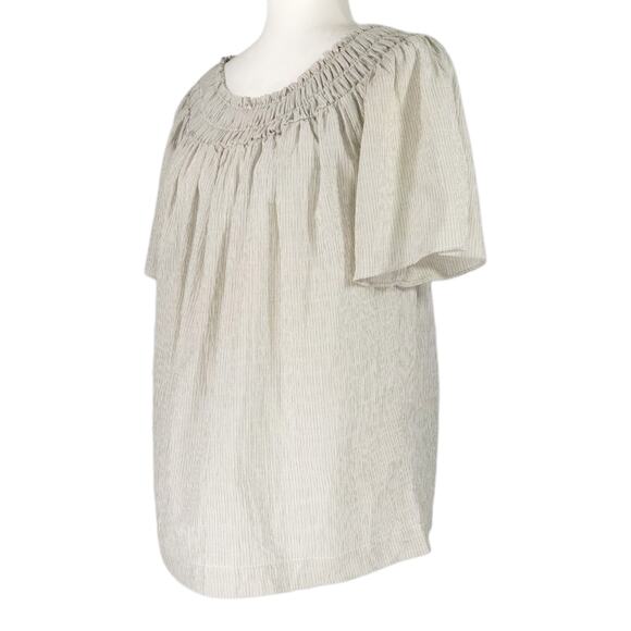 NWT A New Day Short Sleeve Smocked Yoke Top Sz. M Olive Green Stripe Cottagecore - Picture 2 of 12